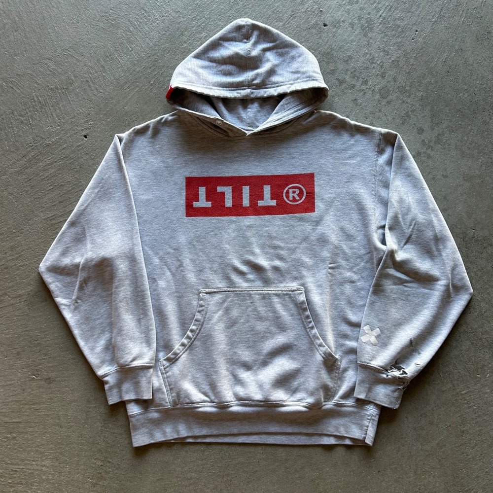 Vintage 90s Tilt Sweatshirt Size Large Gray Skate Hoodie Box Logo Streetwear